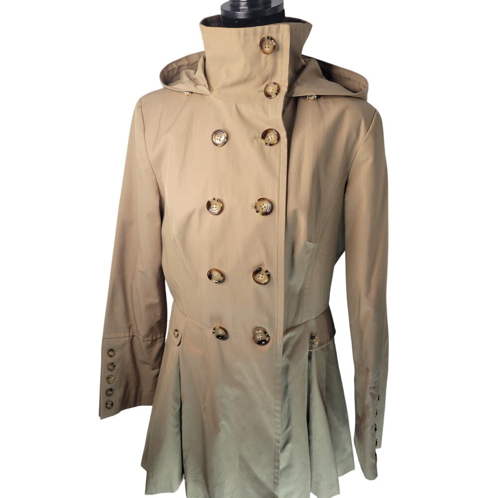 Calvin Klein Classic Tan Double-Breasted Trench Coat with Removable Hood